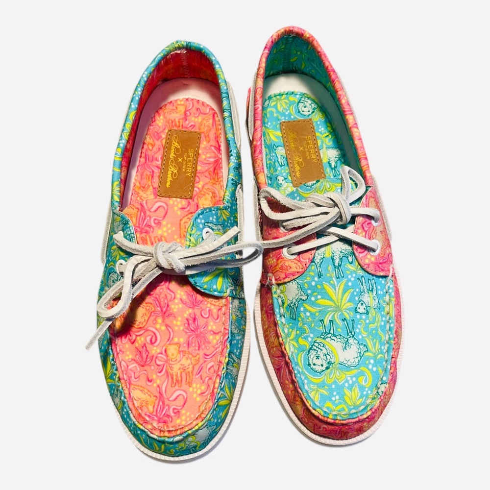 Sperry Top-Siders X Brooks Brothers Size 7 Boat Shoes Pink Blue Floral Lambs NEW
